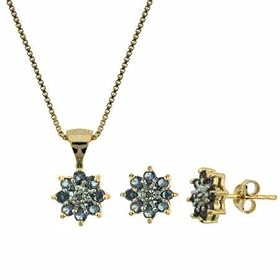 Vermeil (24k Gold over Sterling Silver) Genuine Diamond and Lavender cz Pendant and Earring Jewelry Set