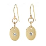 18k Yellow Gold Plated Sterling Silver Small Oval Disc with Central Clear Cubic Zirconia Earrings