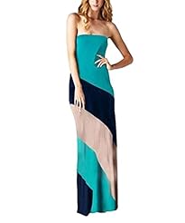 Strapless Full Length Colorblocking Spandex/Viscose Chevron Print Off the Shoulder Maxi Dress 