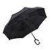 Ylovetoys Double Layer Folding UV Proof and Windproof Inverted Umbrella with C-Shaped Hand for Car Outdoor (Pure Black)