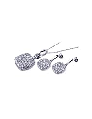 Nickel Free Sterling Silver Pendant & Earring Sets CZ Covered Square Set