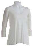 Majestic Paris 3/4 Sleeve Lurex Striped V-Neck Tee