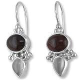 Sterling Silver, Garnet and Moonstone Latchback Earrings by Sajen