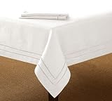 New 60x102 White Hemstitch Double Border Tablecloth