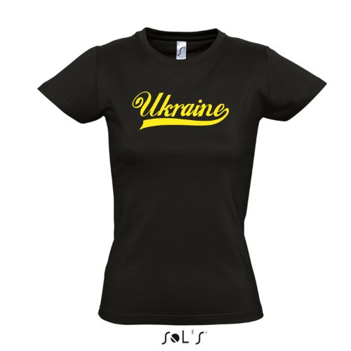 Damen T-Shirt – Ukraine Oldschool LÄNDERSHIRT EM / WM FAN Trikot S-XXL , Deep black – gelb , M