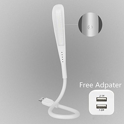 Heeda USB Reading Lamp with 14 LED （Free Adapter Included）Mini Portable Light for Studying with Flexible Gooseneck, 3 Dimmable Brightness, Touch Control, Best for Tablets, Laptops, Power Bank- White