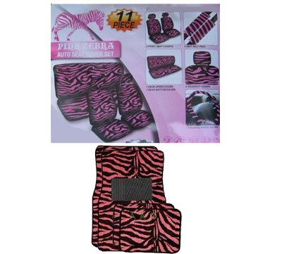 13Piece Safari Animal Zebra Black and Pink Print Automotive Interior Gift Set