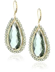 Dana Kellin Elegant Large Dark Green Quartz Teardrop Edged Drop Earrings