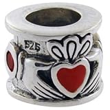 Biagi Sterling Celtic Claddagh Ring Bead with Red CZ and Enamel fits European Charm Bracelet