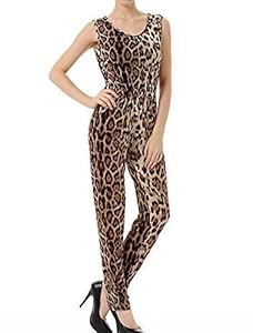 Allegra K Women Sleeveless Leopard Prints Casual Jumpsuits Pants