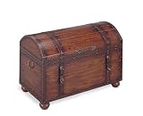item Antique wood finish storage hope chest trunk with leather straps and bun feet