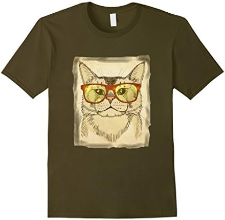 Men's Hipster Glasses DJ Mustache Cat T-Shirt XL Olive