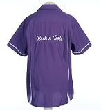 London Boots Mens Bowling Shirt Purple/White Rocknroll Embroidery