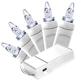 Pure White - Battery Operated - 20 LED Bulbs - Short M5 Shape - Length 12 ft. - Bulb Spacing 4 in. - White Wire - Christmas Mini Light String - HLS 111243BA