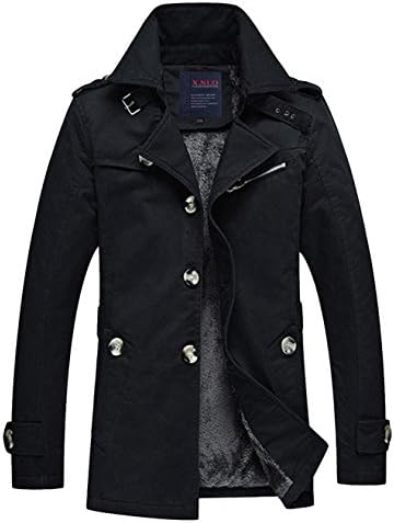 X.N Men's Winter Warm Fleece Lined 3 Buttons Mid Long Pea Coat Jacket