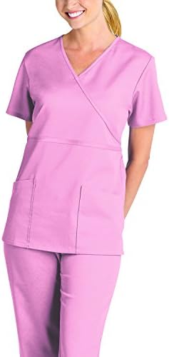 WorkSmartFlex Women's Solid Mock Wrap Scrub Top MD Pink Blush