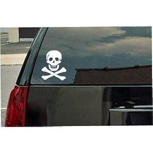 Skull and Bones Pirate Logo Vinyl Decal - White Window Sticker