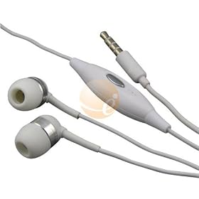 Stereo Headset with Built-in Microphone as well as Click / Hold Button for Apple iPhone - Ear Cusions Included (White)