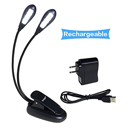 Clip On Music Stand Light Reading Book Light, 8 LEDs with Two Levels Brightness, Li-On rechargeable with AC Adapter& USB Power, Portable Lights for Musicians, Artists and Readers, etc.