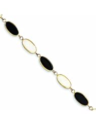 Genuine 14K Yellow Gold 8.5In Polished Genuine Fancy Onyx & Imitation Opal Bracelet 5 Grams Of Gold 100% Satisfaction Guaranteed.