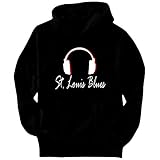 St. Louis Blues - Headphones Music Mens Hoodie (Black, Size Large)