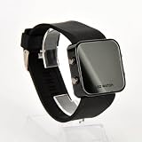 Mirror Wristwatch Square LED Digital Watch Black