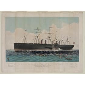 The iron steam ship Great Eastern 22,500 tons: constructed under the direction of I.K. Brunel, F.R.S. -- D.C.L. commanded by Capt. William Harrison (Reprint measured in inches 24 x 18)