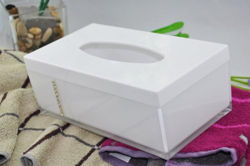 Acrylic Tissue Box Cover with Diamoud-stud Rectangle Tissue Box Bathroom Accessories White Color