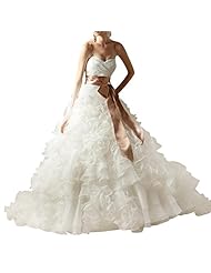 A-line Crystal Tiered Sweetheart Full-Skirt Wedding Dress  with a Brush/Sweep Train 