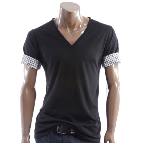 DOUBLJU Mens short sleeve fabric mixed cuff T-shirt(DJ23) DOUBLJU Mens short sleeve fabric mixed cuff T-shirt(DJ23)
