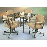 Doral 5 Piece Glass Dining Set with Caster Chairs in Autumn Rust Table Top: 42 Round Glass