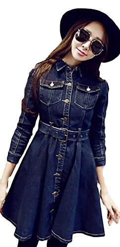 STILE MODA 長袖 ワンピース チュニック ブラウス ロング スカート OL 女子会 カジュアル パーティー セレブファッション フェミニン ガーリー ボヘミアン カレッジ コーデ スリム 美脚 脚長効果 ハイウエスト 体型カバー デニム オールシーズン オリジナルバッジ付き STMB-0000074