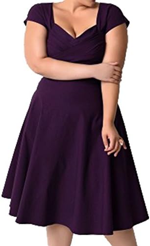 Umesky Women's Plus Size Dress V Neck Empire Waist Short Sleeve Formal Maxi Skirt (4X, Purple)