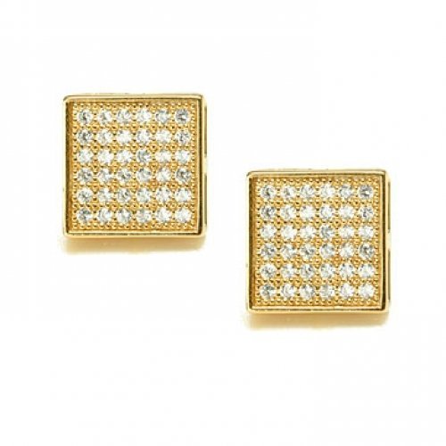 Bling Jewelry Men Gold Vermeil Micro Pave CZ Square Stud Earrings 7mm