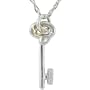 Sterling Silver Cubic Zirconia Key Pendant with Heart Charm, 18"