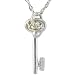 Sterling Silver Cubic Zirconia Key Pendant with Heart Charm, 18