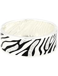 Adia Kibur Silver Metal Zebra Print Crystal Cuff Bracelet
