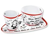 Eigenschaften Sheepworld 40426 / Sheepworld Oval-Frühstücksset Ohne Dich ist alles doof.
