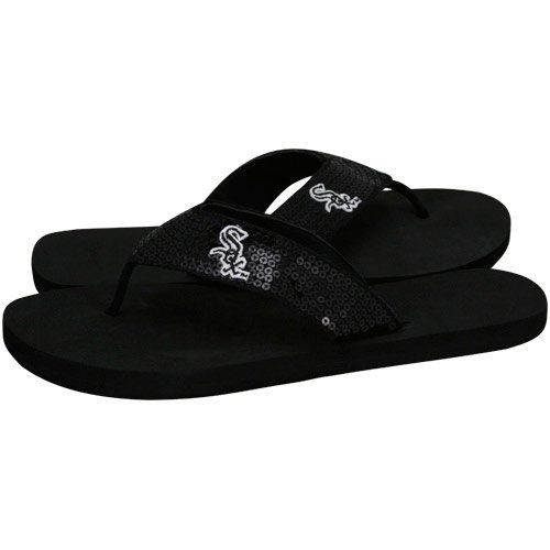 Chicago White Sox Ladies Black Sequin Strap Flip Flops (5/6)