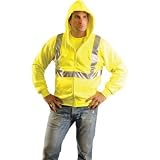Hi-Viz Yellow Polyester/Cotton Class 2 Lightweight Hooded Sweatshirt With Reflective Stripes, Zipper Front Closure And 2 Pockets