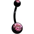 Black Pink Double Gem Anodized Titanium Belly Ring