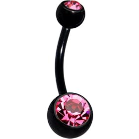 Black Pink Double Gem Anodized Titanium Belly Ring