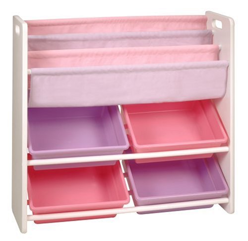 White Storage Unit with Canvas & Plastic Bins