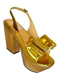 LANVIN Platform Bow Slingback Shoes in Gold