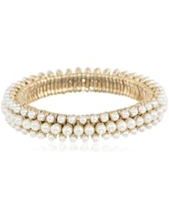 Anne Klein "Elysium" Gold-Tone Mini Cream Pearl 3 Row Stretch Bracelet, 7"
