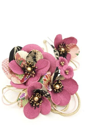 髪飾り ピンク 花 セット 和柄 [成人式/振袖/卒業式/袴/結婚式/着物/和装]