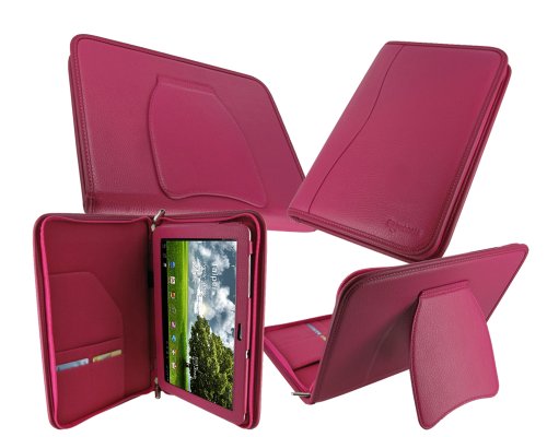 roocase executive portfolio magenta leather case cover with landscape portrait view for asus eee pad transformer 10.1-inch tf101 android tablet wi-fi