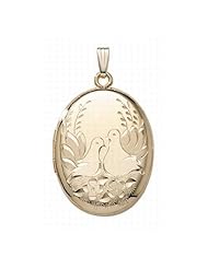 14K Gold Filled "4-Page Photo" Lovebird Oval Locket 1 inch x 1-1/4 inch