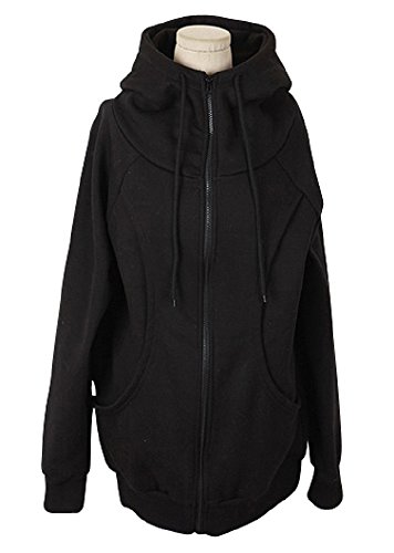 (デル レオーネ) del leone レディース 立ち襟 フード 付き 無地 ロング パーカー アウター ドルマン M L XL XXL ブラック グレー ダークグレー