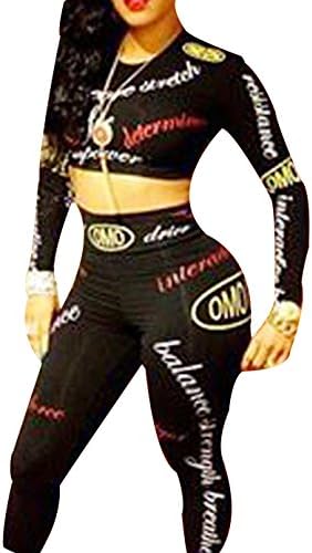 CityCloverBek Women's Moto Hip Pop Fashion Casual Printed Crop Top Pants Set Black M